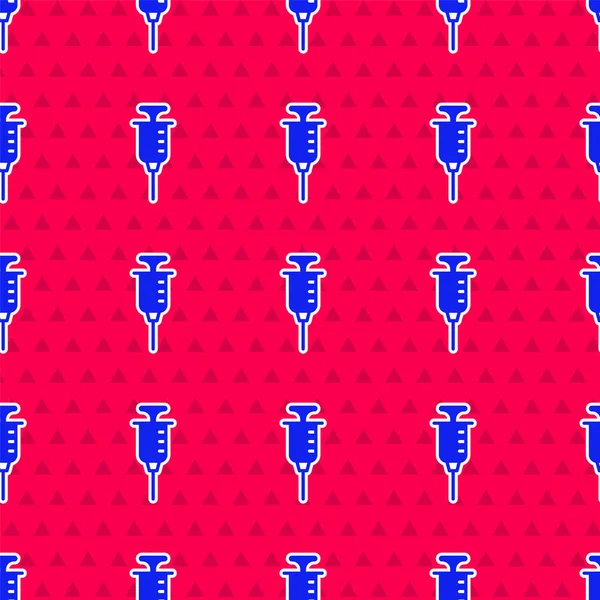 Синий Шприц Значок Изолирован Плавный Рисунок Красном Фоне Шприц Вакцины — стоковый вектор