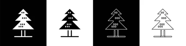 Definir Ícone Árvore Isolado Fundo Preto Branco Símbolo Florestal Vetor — Vetor de Stock