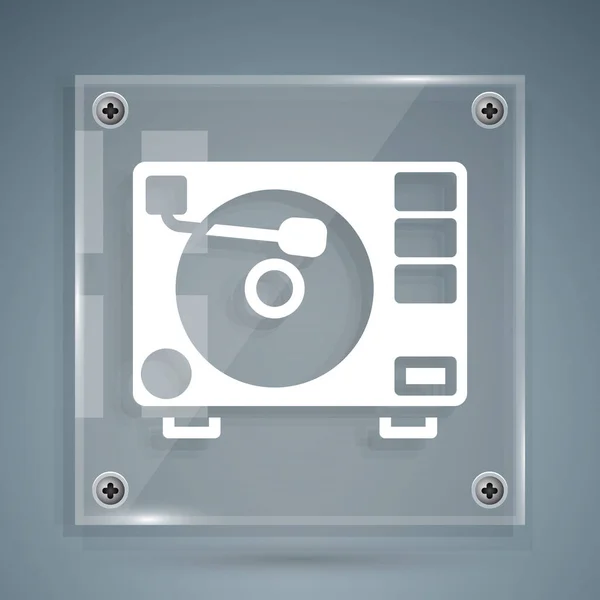 White Vinyl Player Vinyl Disk Icon Isolated Grey Background Square — Stock Vector