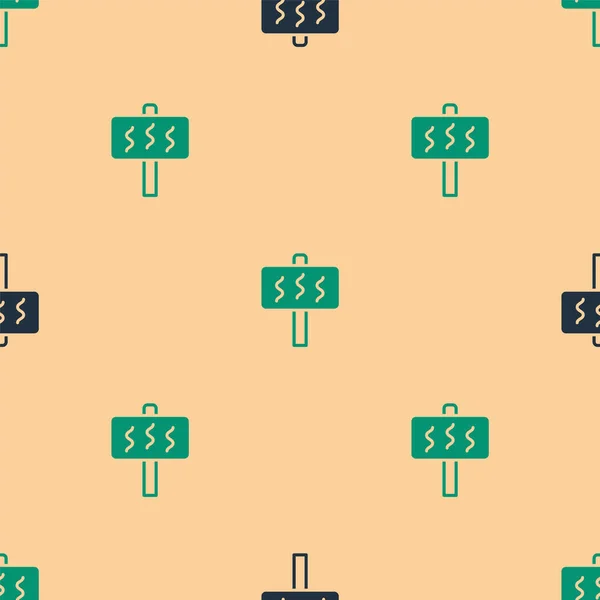 Zelená Černá Sauna Ikona Izolované Bezešvé Vzor Béžovém Pozadí Vektor — Stockový vektor