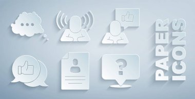 Devam Eli 'ni soru işareti avcılığı ve konuşma balonu sohbet simgesi olarak ayarla. Vektör.