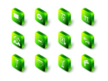 Büyükbabanın ilaç şişesi haplarını sallanan sandalye monitörünü kardiyogram ağrı kesici reçeteli cam su ve yetişkin bezi ikonu ile ayarla. Vektör.