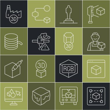 Satır Geometrik figürü Küp 3D yazıcı grafiksel tasarımcı model baskı evi endüstrisi ve simgesi için Filament uyarısı. Vektör.