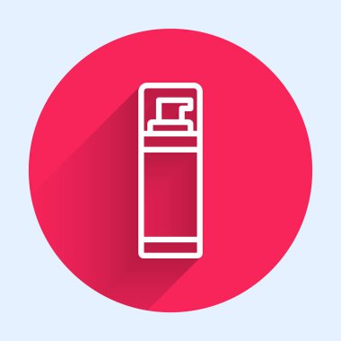 Beyaz çizgi tıraş köpüğü ikonu uzun gölgeli. Tıraş köpüğü. Kırmızı daire düğmesi. Vektör.