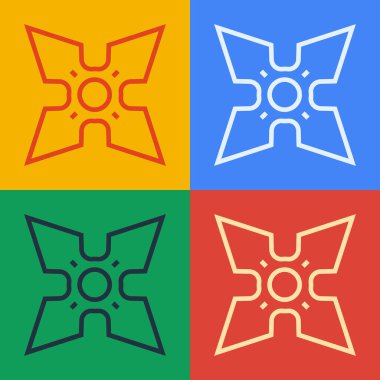 Pop sanat çizgisi Japon ninja shuriken simgesi renk arkaplan izole. Vektör.