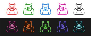 Set line Polar bear head icon isolated on black and white background. Vector.
