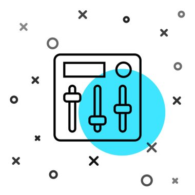 Siyah çizgi Ses Karıştırıcı simgesi beyaz arkaplanda izole edildi. DJ ekipman kaydırma düğmeleri. Konsol karıştırılıyor. Rastgele dinamik şekiller. Vektör.