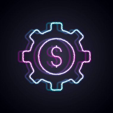 Siyah zemin üzerinde dolar sembolü olan parlayan neon hattı Gear. İş ve finans kavramsal ikonu. Vektör.