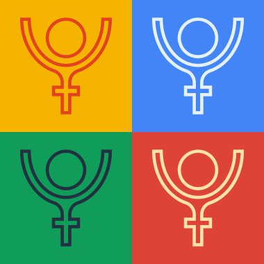 Pop sanat çizgisi Plüton ikonunun renkli arka planda izole edilmiş antik astrolojik sembolü. Astroloji gezegeni. Zodiac ve astroloji işareti. Vektör.