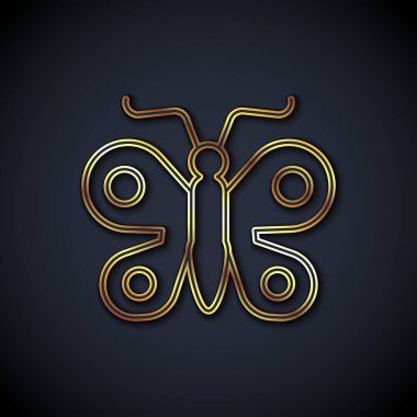 Altın çizgili Kelebek simgesi siyah arka planda izole edildi. Vektör.