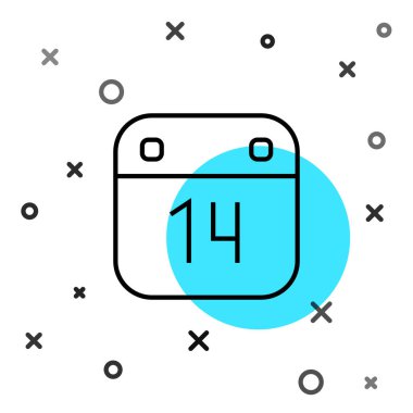 14 Şubat simgesine sahip siyah çizgi takvimi beyaz arkaplanda izole edildi. Sevgililer Günü. Aşk sembolü. Rastgele dinamik şekiller. Vektör.