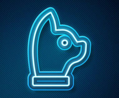 Parlayan neon hattı kedi simgesi mavi arkaplanda izole edildi. Vektör.