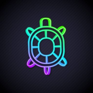 Parlayan neon hattı kaplumbağa simgesi siyah arkaplanda izole edildi. Vektör.