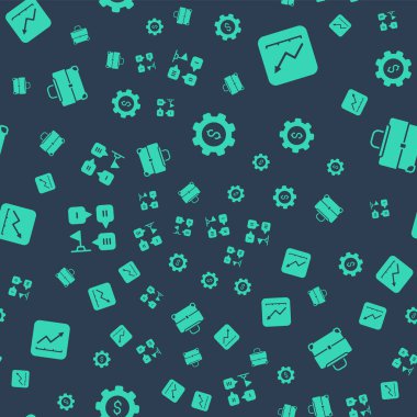 Set Gear with dollar, Financial growth increase, Planning strategy and Briefcase on seamless pattern. Vector.