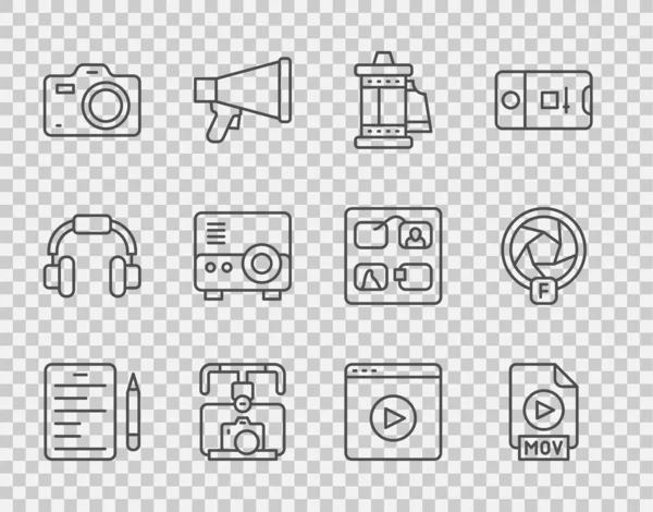 Establecer Línea Escenario Documento Del Archivo Mov Cartucho Rollo Cámara — Archivo Imágenes Vectoriales