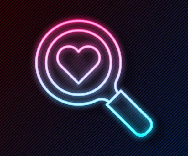 Glowing Neon Line Search Heart Love Icon Isolated Black Background — Image vectorielle