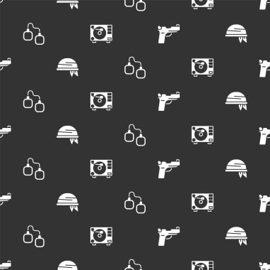 Pistol ya da silah Bandana Kelepçe ve Vinil oynatıcıyı dikişsiz kalıba sokun. Vektör.