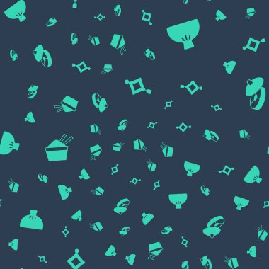 Çin kağıt feneri Dumpling buz kasesini yemek çubuğu ve çay seremonisiyle kusursuz desenli ayarla. Vektör.