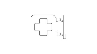 Siyah çizgi hastane tabela simgesi beyaz arka planda izole edildi. 4K Video hareketli grafik canlandırması.