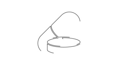 Siyah çizgi ilaç hapı ya da beyaz arkaplanda izole edilmiş tablet ikonu. Kapsül hapı ve uyuşturucu işareti. Eczane tasarımı. 4K Video hareketli grafik canlandırması.