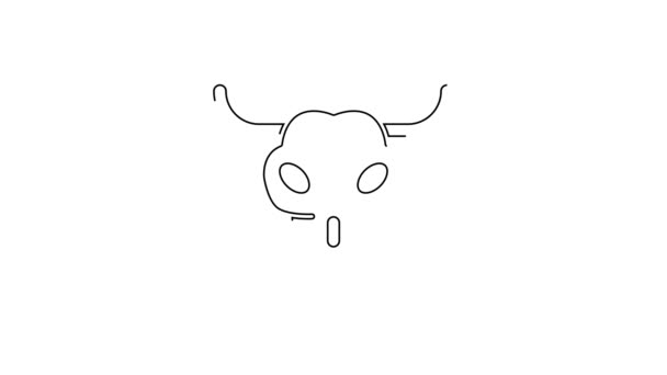 黑线水牛头骨图标孤立在白色背景 4K视频运动图形动画 — 图库视频影像