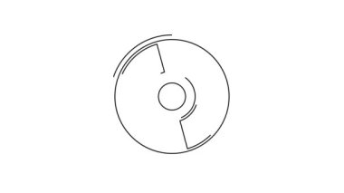 Beyaz arkaplanda siyah çizgi CD veya DVD disk simgesi izole edildi. Küçük disk işareti. 4K Video hareketli grafik canlandırması.