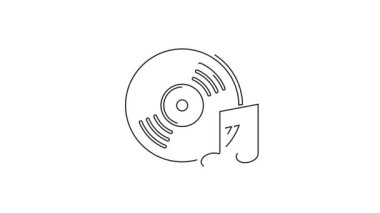 Siyah çizgi Vinil disk simgesi beyaz arkaplanda izole edildi. 4K Video hareketli grafik canlandırması.