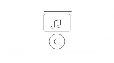 Siyah çizgi müzik çalar simgesi beyaz arkaplanda izole edildi. Taşınabilir müzik cihazı. 4K Video hareketli grafik canlandırması.