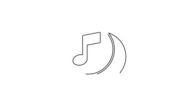 Beyaz arkaplanda izole edilmiş konuşma balonu simgesindeki siyah çizgi müzik notası. Müzik ve ses konsepti. 4K Video hareketli grafik canlandırması.