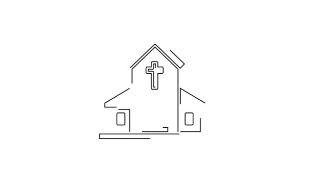 Siyah Çizgi Kilise Binası Ikonu Beyaz Arka Planda Izole Edilmiş — Stok video