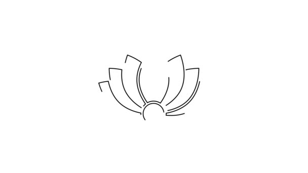 Чорна Лінія Значок Квітки Lotus Ізольовано Білому Тлі Відео Рух — стокове відео