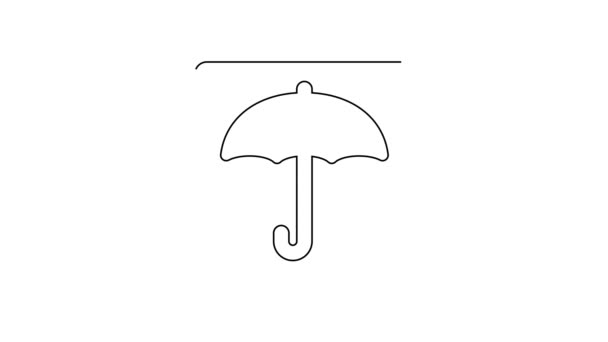 Svart Linje Umbrella Ikon Isolerad Vit Bakgrund Vattentät Ikon Skydd — Stockvideo