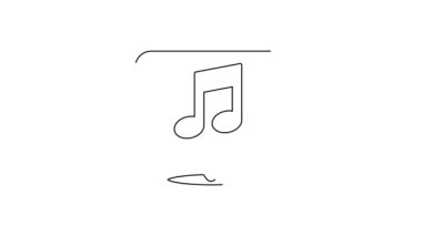 Beyaz arkaplanda izole edilmiş konuşma balonu simgesindeki siyah çizgi müzik notası. Müzik ve ses konsepti. 4K Video hareketli grafik canlandırması.