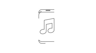 Siyah çizgi müzik çalar simgesi beyaz arkaplanda izole edildi. Taşınabilir müzik cihazı. 4K Video hareketli grafik canlandırması.