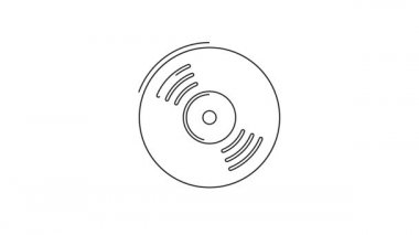 Siyah çizgi Vinil disk simgesi beyaz arkaplanda izole edildi. 4K Video hareketli grafik canlandırması.