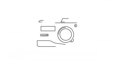 Siyah çizgi fotoğraf makinesi simgesi beyaz arkaplanda izole edildi. Fotoğraf makinesi simgesi. 4K Video hareketli grafik canlandırması.