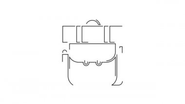 Siyah çizgi Yürüyüş sırt çantası simgesi beyaz arkaplanda izole edildi. Kamp ve dağ gezisi sırt çantası. 4K Video hareketli grafik canlandırması.