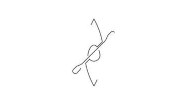 Siyah çizgi kano ve kürek simgesi beyaz arkaplanda izole edildi. Balıkçılık ve turizm için kano. Açık hava aktiviteleri. 4K Video hareketli grafik canlandırması.