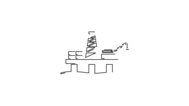 Deniz ikonundaki siyah hat petrol platformu beyaz arka planda izole edildi. Denizde sondaj kulesi. Petrol platformu, doğalgaz, deniz aşırı sanayi. 4K Video hareketli grafik canlandırması.