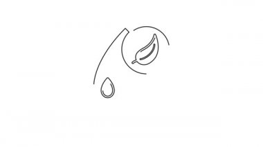 Siyah çizgi biyoyakıt ikonu beyaz arka planda izole edildi. Çevre biyografisi. Yeşil çevre ve geri dönüşüm. 4K Video hareketli grafik canlandırması.