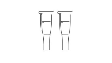 Siyah çizgi koltuk değneği ya da koltuk değneği simgesi beyaz arkaplanda izole edilmiş. Kas iskeleti hastalığı olan insanların rehabilitasyonu için gerekli ekipman. 4K Video hareketli grafik canlandırması.