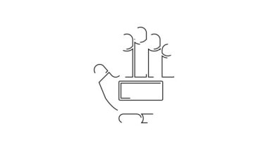 Beyaz arka planda siyah çizgi hokey eldiveni simgesi izole edildi. Spor yapmak ve ellerindeki koruyucu eldivenleri eğitmek. 4K Video hareketli grafik canlandırması.