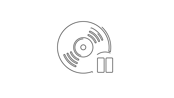 Černá Čára Vinyl Disk Ikona Izolované Bílém Pozadí Grafická Animace — Stock video