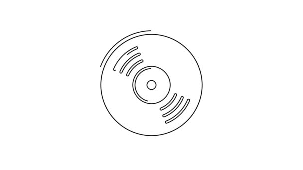 Zwarte Lijn Vinyl Disk Icoon Geïsoleerd Witte Achtergrond Video Motion — Stockvideo