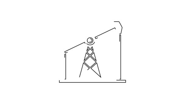 黑线油泵或油泵插座图标隔离在白色背景上 石油钻机4K视频运动图形动画 — 图库视频影像