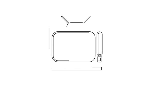 Siyah Çizgi Retro Simgesi Beyaz Arkaplanda Izole Edildi Televizyon Tabelası — Stok video