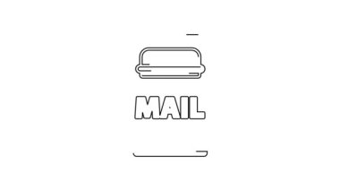 Beyaz arkaplanda siyah satır posta kutusu simgesi izole edildi. Posta kutusu simgesi. Posta kutusunda bayrak var. 4K Video hareketli grafik canlandırması.