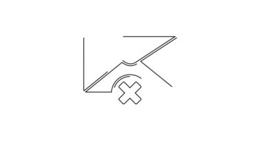 Beyaz arkaplanda siyah çizgi silme simgesi var. Sil ya da hata mektubu. Mesajı geç. Reddedilmiş posta. 4K Video hareketli grafik canlandırması.