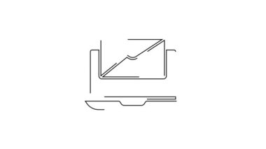 Zarflı siyah çizgi dizüstü bilgisayar ve açık e- posta ekrandaki simge beyaz arkaplanda izole edildi. E-posta pazarlama, internet reklamcılığı kavramları. 4K Video hareketli grafik canlandırması.