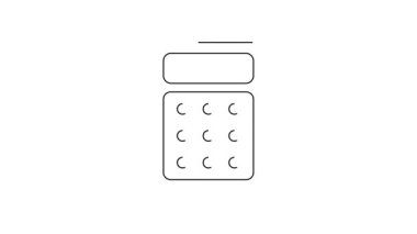 Siyah çizgi hesap makinesi simgesi beyaz arkaplanda izole edildi. Muhasebe sembolü. İş hesaplamaları matematik eğitimi ve finans. 4K Video hareketli grafik canlandırması.